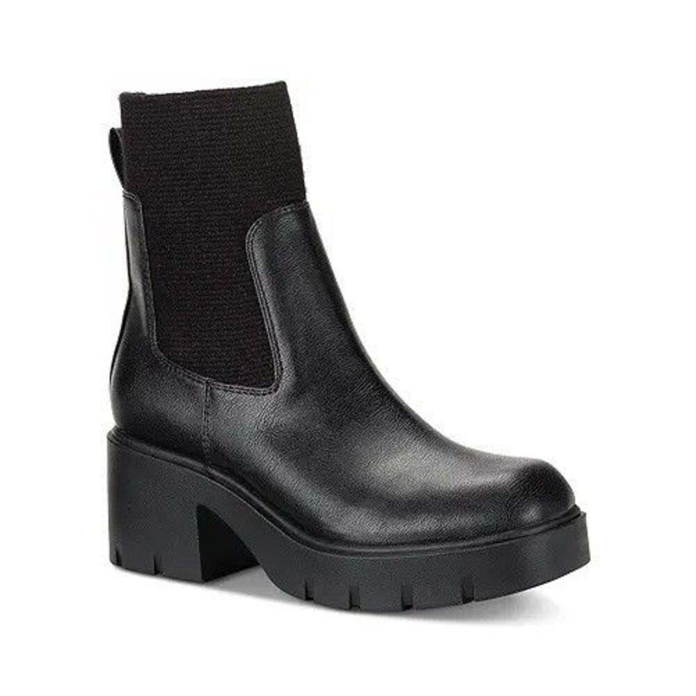Sun Stone Womens 7 M Black Faux Leather Verity Block Heel Ankle Booties NIB XO9